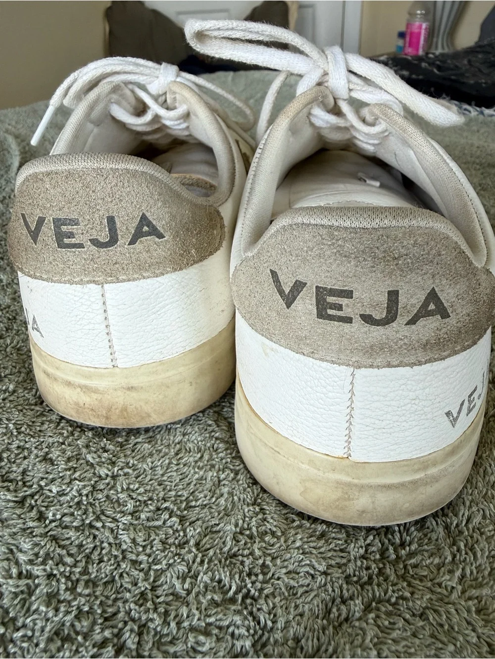 Veja Women's White Leather Sneakers with Beige Accents Size 8